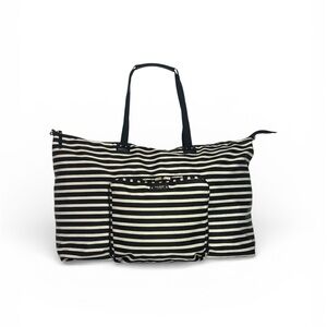 Kate Spade New York Black White Stripe Foldable Travel Tote Weekender Bag